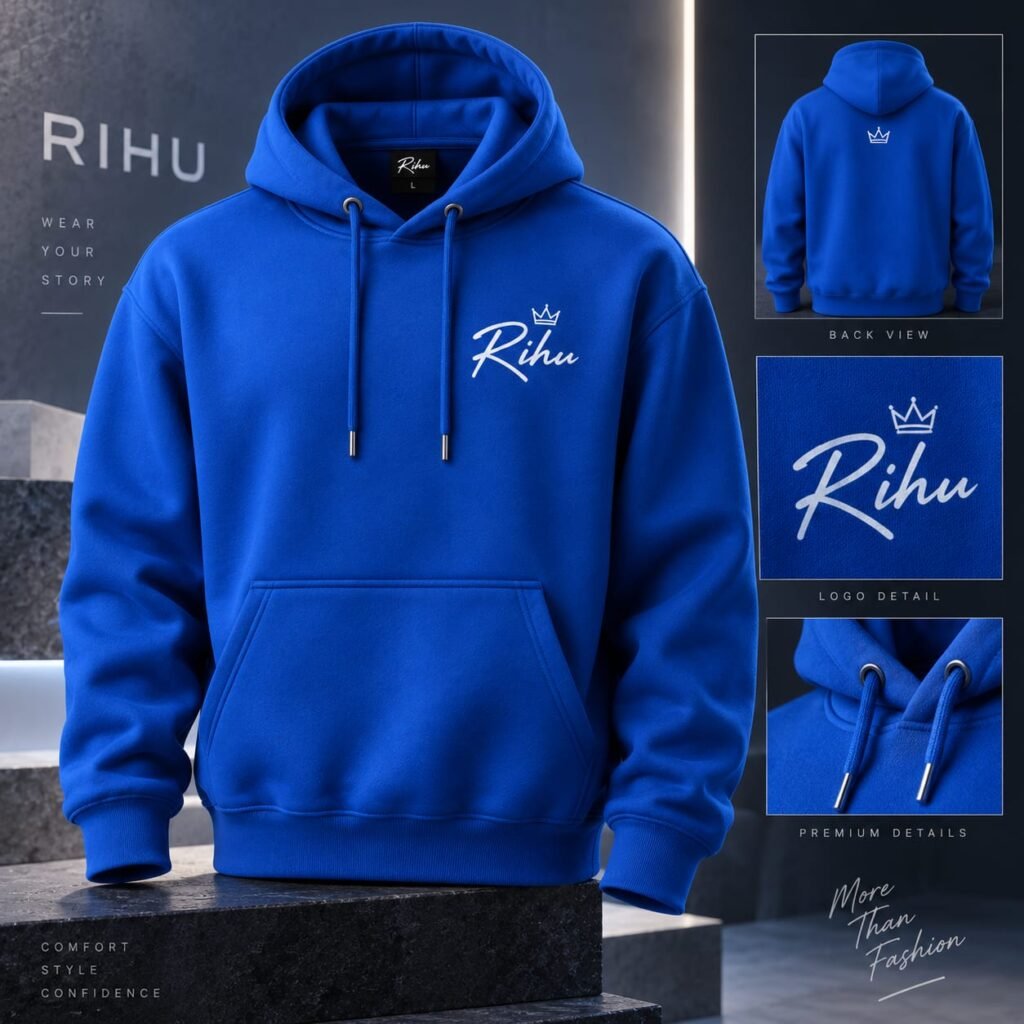 Rihu Blue colour Hoodie, Premium quality cotton