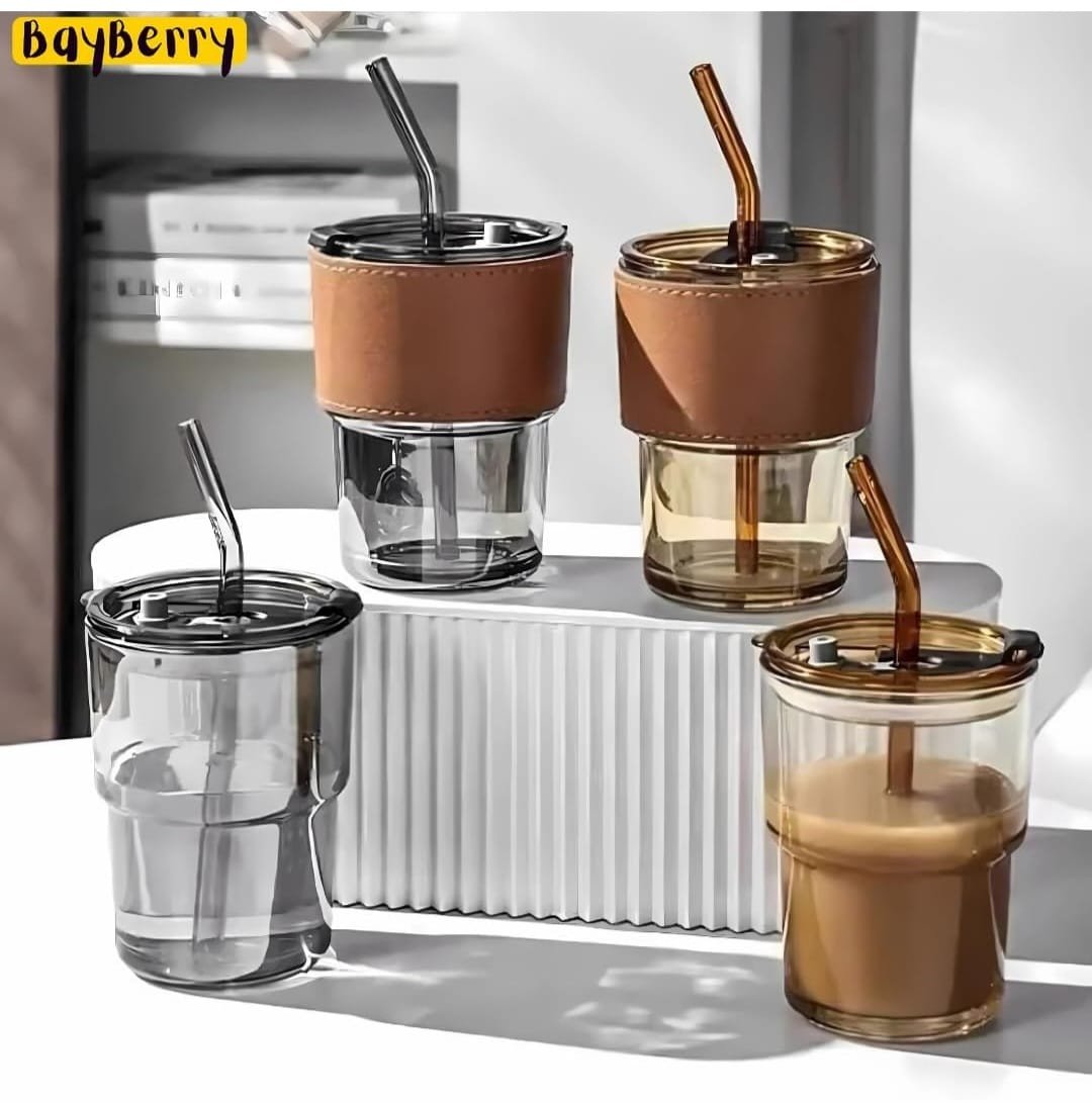 Bayberry Glass Tumbler with Glass straw and Lid | 435 ml - Image 2