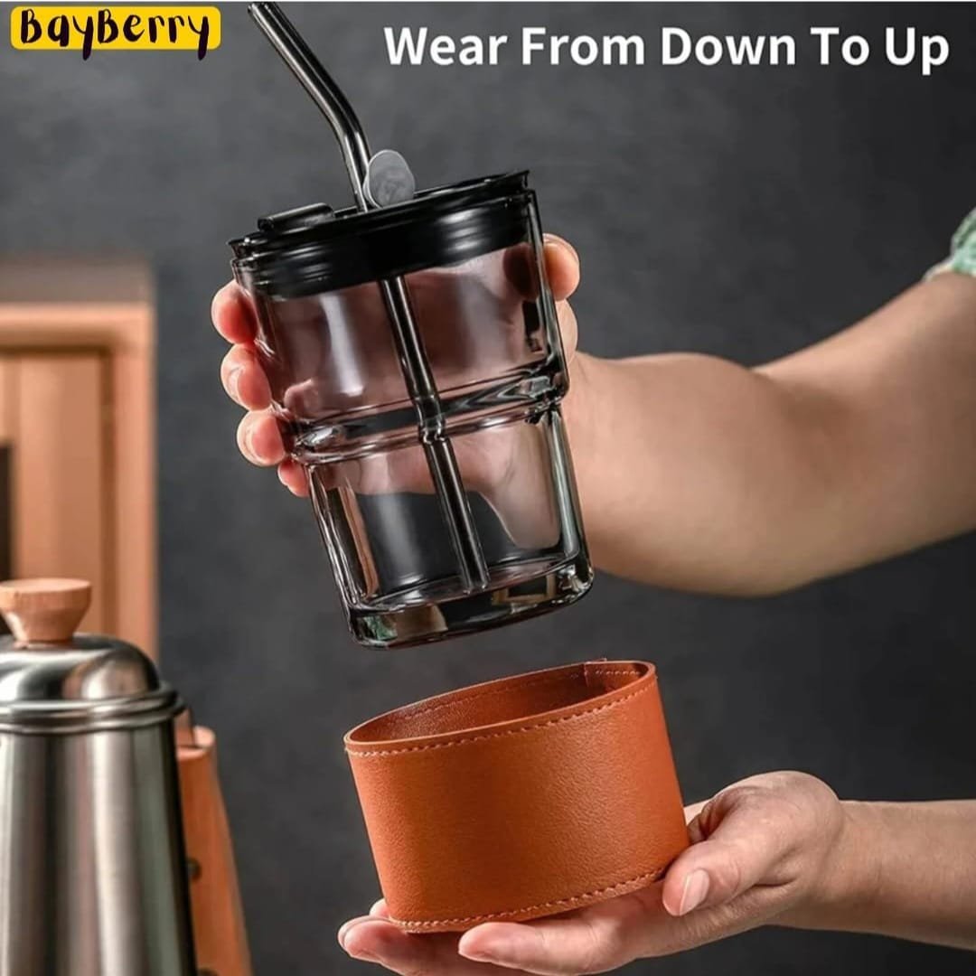 Bayberry Glass Tumbler with Glass straw and Lid | 435 ml - Image 6