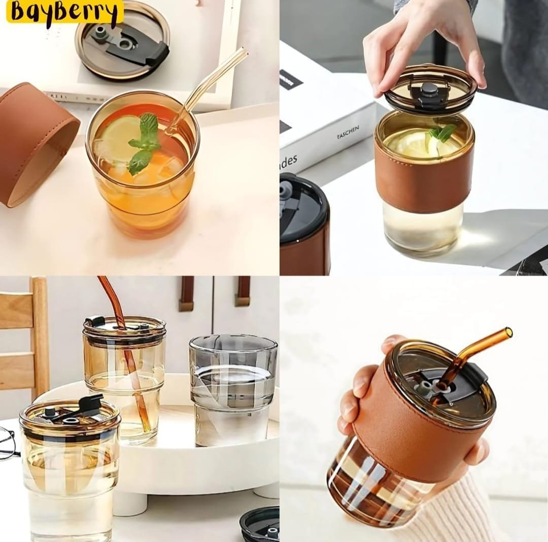 Bayberry Glass Tumbler with Glass straw and Lid | 435 ml - Image 7